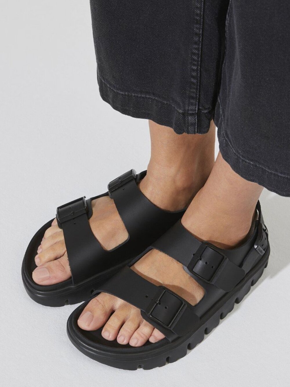 Birkenstock Papillio Milano Chunky Platform Sandals Black Leather EU 37